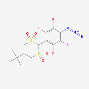 molecular formula C14H15F4N3O4S2 B115701 2-(4-Azido-2,3,5,6-tetrafluorophenyl)-5-(1,1-dimethylethyl)-1,3-dithiane 1,1,3,3-tetraoxide, trans- CAS No. 152821-27-7