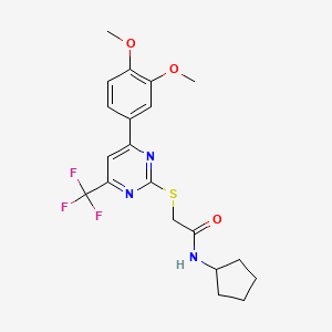 molecular formula C20H22F3N3O3S B11570546 N-cyclopentyl-2-{[4-(3,4-dimethoxyphenyl)-6-(trifluoromethyl)pyrimidin-2-yl]sulfanyl}acetamide 