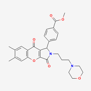 molecular formula C28H30N2O6 B11570611 Methyl 4-{6,7-dimethyl-2-[3-(morpholin-4-yl)propyl]-3,9-dioxo-1,2,3,9-tetrahydrochromeno[2,3-c]pyrrol-1-yl}benzoate 