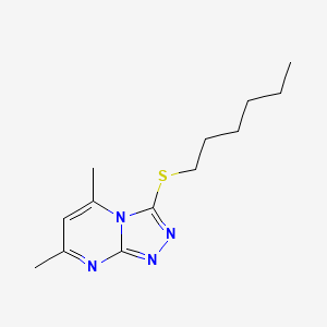 molecular formula C13H20N4S B11570654 3-(Hexylsulfanyl)-5,7-dimethyl[1,2,4]triazolo[4,3-a]pyrimidine 