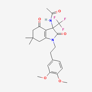 molecular formula C23H27F3N2O5 B11570988 N-{1-[2-(3,4-dimethoxyphenyl)ethyl]-6,6-dimethyl-2,4-dioxo-3-(trifluoromethyl)-2,3,4,5,6,7-hexahydro-1H-indol-3-yl}acetamide 