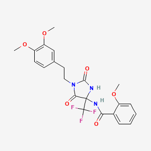 molecular formula C22H22F3N3O6 B11571143 N-{1-[2-(3,4-dimethoxyphenyl)ethyl]-2,5-dioxo-4-(trifluoromethyl)imidazolidin-4-yl}-2-methoxybenzamide 