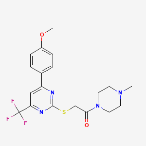 molecular formula C19H21F3N4O2S B11571296 2-{[4-(4-Methoxyphenyl)-6-(trifluoromethyl)pyrimidin-2-yl]sulfanyl}-1-(4-methylpiperazin-1-yl)ethanone 