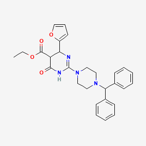 molecular formula C28H30N4O4 B11571353 Ethyl 2-[4-(diphenylmethyl)piperazin-1-yl]-6-(furan-2-yl)-4-oxo-1,4,5,6-tetrahydropyrimidine-5-carboxylate 