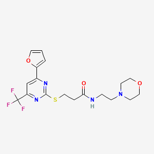 molecular formula C18H21F3N4O3S B11571850 3-{[4-(furan-2-yl)-6-(trifluoromethyl)pyrimidin-2-yl]sulfanyl}-N-[2-(morpholin-4-yl)ethyl]propanamide 