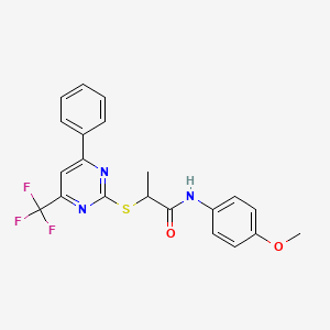 molecular formula C21H18F3N3O2S B11572060 N-(4-methoxyphenyl)-2-{[4-phenyl-6-(trifluoromethyl)pyrimidin-2-yl]sulfanyl}propanamide 