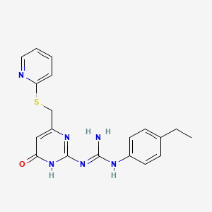molecular formula C19H20N6OS B11572079 1-(4-Ethylphenyl)-3-{6-oxo-4-[(pyridin-2-ylsulfanyl)methyl]-1,6-dihydropyrimidin-2-yl}guanidine 