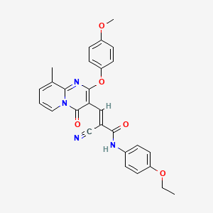 molecular formula C28H24N4O5 B11572517 (2E)-2-cyano-N-(4-ethoxyphenyl)-3-[2-(4-methoxyphenoxy)-9-methyl-4-oxo-4H-pyrido[1,2-a]pyrimidin-3-yl]prop-2-enamide 