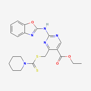 molecular formula C21H23N5O3S2 B11572606 2-(Benzooxazol-2-ylamino)-4-(piperidine-1-carbothioylsulfanylmethyl)-pyrimidine-5-carboxylic acid ethyl ester 