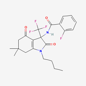molecular formula C22H24F4N2O3 B11572796 N-[1-butyl-6,6-dimethyl-2,4-dioxo-3-(trifluoromethyl)-2,3,4,5,6,7-hexahydro-1H-indol-3-yl]-2-fluorobenzamide 
