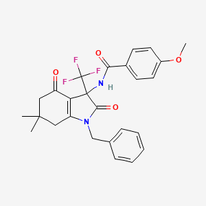 molecular formula C26H25F3N2O4 B11572797 N-[1-benzyl-6,6-dimethyl-2,4-dioxo-3-(trifluoromethyl)-2,3,4,5,6,7-hexahydro-1H-indol-3-yl]-4-methoxybenzamide 