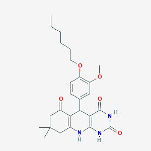 molecular formula C26H33N3O5 B11572934 5-[4-(hexyloxy)-3-methoxyphenyl]-8,8-dimethyl-5,8,9,10-tetrahydropyrimido[4,5-b]quinoline-2,4,6(1H,3H,7H)-trione 