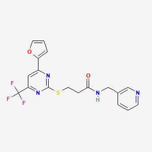 molecular formula C18H15F3N4O2S B11573064 3-{[4-(furan-2-yl)-6-(trifluoromethyl)pyrimidin-2-yl]sulfanyl}-N-(pyridin-3-ylmethyl)propanamide 