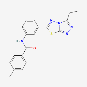 molecular formula C20H19N5OS B11573244 N-[5-(3-ethyl[1,2,4]triazolo[3,4-b][1,3,4]thiadiazol-6-yl)-2-methylphenyl]-4-methylbenzamide 