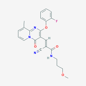 molecular formula C23H21FN4O4 B11573389 (2E)-2-cyano-3-[2-(2-fluorophenoxy)-9-methyl-4-oxo-4H-pyrido[1,2-a]pyrimidin-3-yl]-N-(3-methoxypropyl)prop-2-enamide 