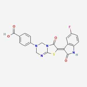 molecular formula C20H13FN4O4S B11573640 4-[(7Z)-7-(5-fluoro-2-oxo-1,2-dihydro-3H-indol-3-ylidene)-6-oxo-6,7-dihydro-2H-[1,3]thiazolo[3,2-a][1,3,5]triazin-3(4H)-yl]benzoic acid 