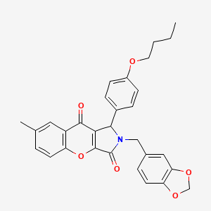 molecular formula C30H27NO6 B11573689 2-(1,3-Benzodioxol-5-ylmethyl)-1-(4-butoxyphenyl)-7-methyl-1,2-dihydrochromeno[2,3-c]pyrrole-3,9-dione 