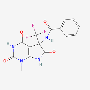molecular formula C15H11F3N4O4 B11573748 N-[1-methyl-2,4,6-trioxo-5-(trifluoromethyl)-2,3,4,5,6,7-hexahydro-1H-pyrrolo[2,3-d]pyrimidin-5-yl]benzamide 