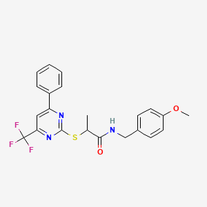 molecular formula C22H20F3N3O2S B11573911 N-(4-methoxybenzyl)-2-{[4-phenyl-6-(trifluoromethyl)pyrimidin-2-yl]sulfanyl}propanamide 