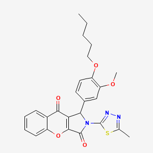 molecular formula C26H25N3O5S B11573977 1-[3-Methoxy-4-(pentyloxy)phenyl]-2-(5-methyl-1,3,4-thiadiazol-2-yl)-1,2-dihydrochromeno[2,3-c]pyrrole-3,9-dione 
