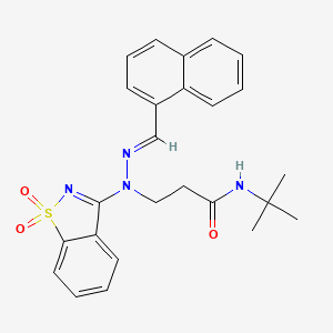 molecular formula C25H26N4O3S B11574576 N-tert-butyl-3-[(2E)-1-(1,1-dioxido-1,2-benzothiazol-3-yl)-2-(naphthalen-1-ylmethylidene)hydrazinyl]propanamide 