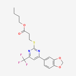 molecular formula C19H19F3N2O4S B11575737 Butyl 3-{[4-(1,3-benzodioxol-5-yl)-6-(trifluoromethyl)pyrimidin-2-yl]sulfanyl}propanoate 