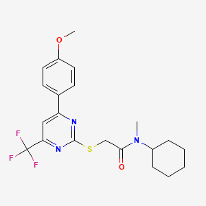 molecular formula C21H24F3N3O2S B11575810 N-cyclohexyl-2-{[4-(4-methoxyphenyl)-6-(trifluoromethyl)pyrimidin-2-yl]sulfanyl}-N-methylacetamide 