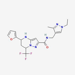 molecular formula C19H21F3N6O2 B11576108 N-[(1-ethyl-3-methyl-1H-pyrazol-4-yl)methyl]-5-(furan-2-yl)-7-(trifluoromethyl)-4,5,6,7-tetrahydropyrazolo[1,5-a]pyrimidine-2-carboxamide 