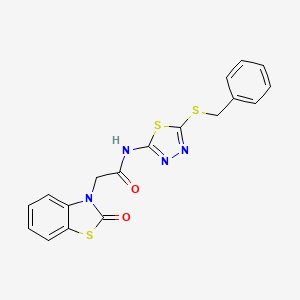 molecular formula C18H14N4O2S3 B11576895 N-[5-(benzylsulfanyl)-1,3,4-thiadiazol-2-yl]-2-(2-oxo-1,3-benzothiazol-3(2H)-yl)acetamide 
