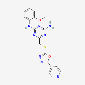 molecular formula C18H16N8O2S B11577201 N-(2-methoxyphenyl)-6-({[5-(pyridin-4-yl)-1,3,4-oxadiazol-2-yl]sulfanyl}methyl)-1,3,5-triazine-2,4-diamine 