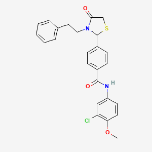 molecular formula C25H23ClN2O3S B11577325 N-(3-chloro-4-methoxyphenyl)-4-[4-oxo-3-(2-phenylethyl)-1,3-thiazolidin-2-yl]benzamide 