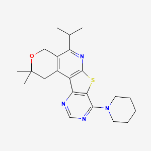 molecular formula C22H28N4OS B11577458 4,4-dimethyl-13-piperidin-1-yl-8-propan-2-yl-5-oxa-11-thia-9,14,16-triazatetracyclo[8.7.0.02,7.012,17]heptadeca-1(10),2(7),8,12(17),13,15-hexaene 