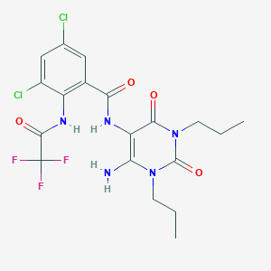 molecular formula C19H20Cl2F3N5O4 B115785 N-(6-Amino-2,4-dioxo-1,3-dipropyl-1,2,3,4-tetrahydropyrimidin-5-yl)-3,5-dichloro-2-(2,2,2-trifluoroacetamido)benzamide CAS No. 154623-75-3