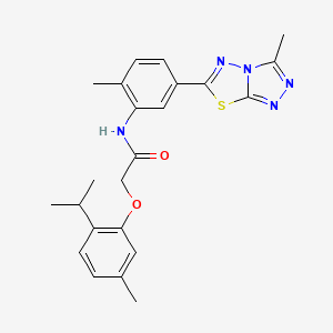 molecular formula C23H25N5O2S B11578945 N-[2-methyl-5-(3-methyl[1,2,4]triazolo[3,4-b][1,3,4]thiadiazol-6-yl)phenyl]-2-[5-methyl-2-(propan-2-yl)phenoxy]acetamide 