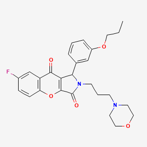 molecular formula C27H29FN2O5 B11579684 7-Fluoro-2-[3-(morpholin-4-yl)propyl]-1-(3-propoxyphenyl)-1,2-dihydrochromeno[2,3-c]pyrrole-3,9-dione 