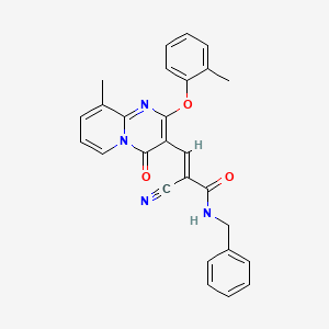 molecular formula C27H22N4O3 B11579897 (2E)-N-benzyl-2-cyano-3-[9-methyl-2-(2-methylphenoxy)-4-oxo-4H-pyrido[1,2-a]pyrimidin-3-yl]prop-2-enamide 