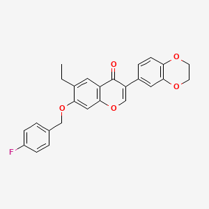 molecular formula C26H21FO5 B11579905 3-(2,3-dihydro-1,4-benzodioxin-6-yl)-6-ethyl-7-[(4-fluorobenzyl)oxy]-4H-chromen-4-one 