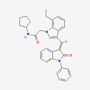 molecular formula C32H31N3O2 B11580333 N-cyclopentyl-2-{7-ethyl-3-[(E)-(2-oxo-1-phenyl-1,2-dihydro-3H-indol-3-ylidene)methyl]-1H-indol-1-yl}acetamide 