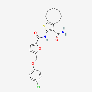 molecular formula C23H23ClN2O4S B11581297 N-(3-carbamoyl-4,5,6,7,8,9-hexahydrocycloocta[b]thiophen-2-yl)-5-[(4-chlorophenoxy)methyl]furan-2-carboxamide 