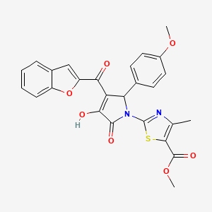 molecular formula C26H20N2O7S B11581875 methyl 2-[3-(1-benzofuran-2-ylcarbonyl)-4-hydroxy-2-(4-methoxyphenyl)-5-oxo-2,5-dihydro-1H-pyrrol-1-yl]-4-methyl-1,3-thiazole-5-carboxylate 