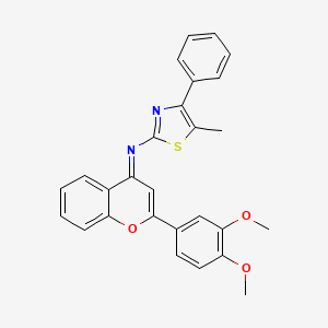 molecular formula C27H22N2O3S B11582338 N-[(4E)-2-(3,4-dimethoxyphenyl)-4H-chromen-4-ylidene]-5-methyl-4-phenyl-1,3-thiazol-2-amine 