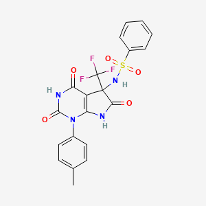 molecular formula C20H15F3N4O5S B11582434 N-[1-(4-methylphenyl)-2,4,6-trioxo-5-(trifluoromethyl)-2,3,4,5,6,7-hexahydro-1H-pyrrolo[2,3-d]pyrimidin-5-yl]benzenesulfonamide 