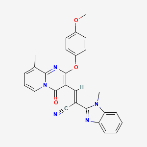 molecular formula C27H21N5O3 B11582686 (2E)-3-[2-(4-methoxyphenoxy)-9-methyl-4-oxo-4H-pyrido[1,2-a]pyrimidin-3-yl]-2-(1-methyl-1H-benzimidazol-2-yl)prop-2-enenitrile 