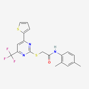 molecular formula C19H16F3N3OS2 B11583378 N-(2,4-dimethylphenyl)-2-{[4-(thiophen-2-yl)-6-(trifluoromethyl)pyrimidin-2-yl]sulfanyl}acetamide 