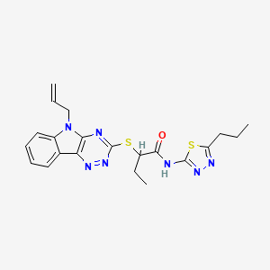 molecular formula C21H23N7OS2 B11583467 2-{[5-(prop-2-en-1-yl)-5H-[1,2,4]triazino[5,6-b]indol-3-yl]sulfanyl}-N-(5-propyl-1,3,4-thiadiazol-2-yl)butanamide 