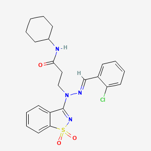 molecular formula C23H25ClN4O3S B11583901 3-[(2E)-2-(2-chlorobenzylidene)-1-(1,1-dioxido-1,2-benzisothiazol-3-yl)hydrazino]-N-cyclohexylpropanamide 