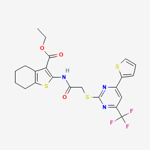 molecular formula C22H20F3N3O3S3 B11584191 Ethyl 2-[({[4-(thiophen-2-yl)-6-(trifluoromethyl)pyrimidin-2-yl]sulfanyl}acetyl)amino]-4,5,6,7-tetrahydro-1-benzothiophene-3-carboxylate 