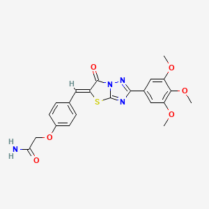 molecular formula C22H20N4O6S B11584413 2-(4-{(Z)-[6-oxo-2-(3,4,5-trimethoxyphenyl)[1,3]thiazolo[3,2-b][1,2,4]triazol-5(6H)-ylidene]methyl}phenoxy)acetamide 