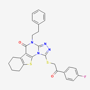 molecular formula C27H23FN4O2S2 B11584418 1-{[2-(4-Fluorophenyl)-2-oxoethyl]sulfanyl}-4-phenethyl-6,7,8,9-tetrahydro[1]benzothieno[3,2-E][1,2,4]triazolo[4,3-A]pyrimidin-5(4H)-one 