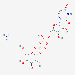 molecular formula C15H27N3O17P2 B115847 Azane;[[5-(2,4-dioxopyrimidin-1-yl)-3,4-dihydroxyoxolan-2-yl]methoxy-hydroxyphosphoryl] [3,4,5-trihydroxy-6-(hydroxymethyl)oxan-2-yl] hydrogen phosphate CAS No. 152585-42-7